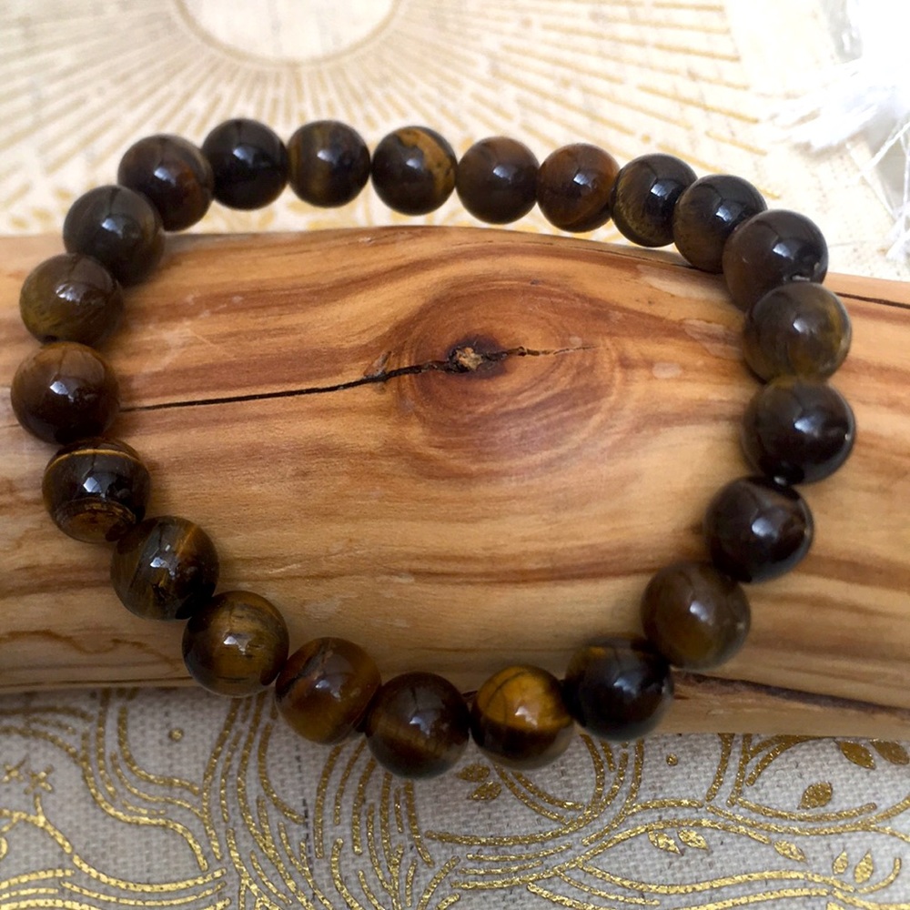 New Tiger Eye Semi-Precious Gemstone Bead Stretch Bracelet in Rich Browns